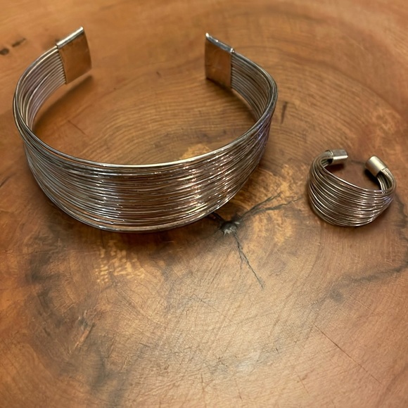 Vintage 925 sterling silver cuff bracelet with matching ring - Picture 1 of 4